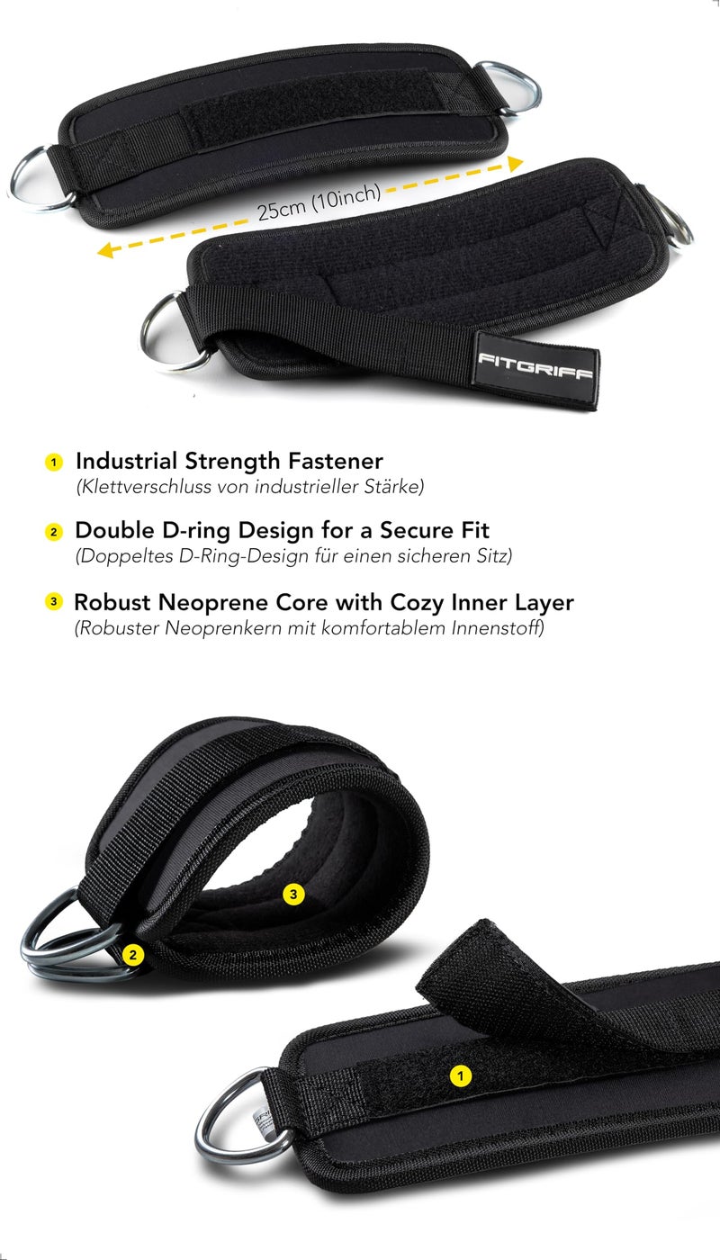 FitgriffÂ® Ankle Straps V1 for Cable Machine (2 Pieces) - Gym Workout Equipment - Leg Pulley Attachment, Kickback Straps (Black) - Image 3